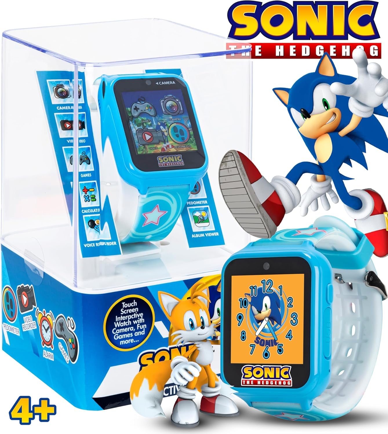 Kids SEGA Sonic the Hedgehog Blue Educational Touchscreen Smart Watch Toy for Boys, Girls, Toddlers - Selfie Cam, Learning Games, Alarm, Calculator, Pedometer (Model: SNC4133AZ)