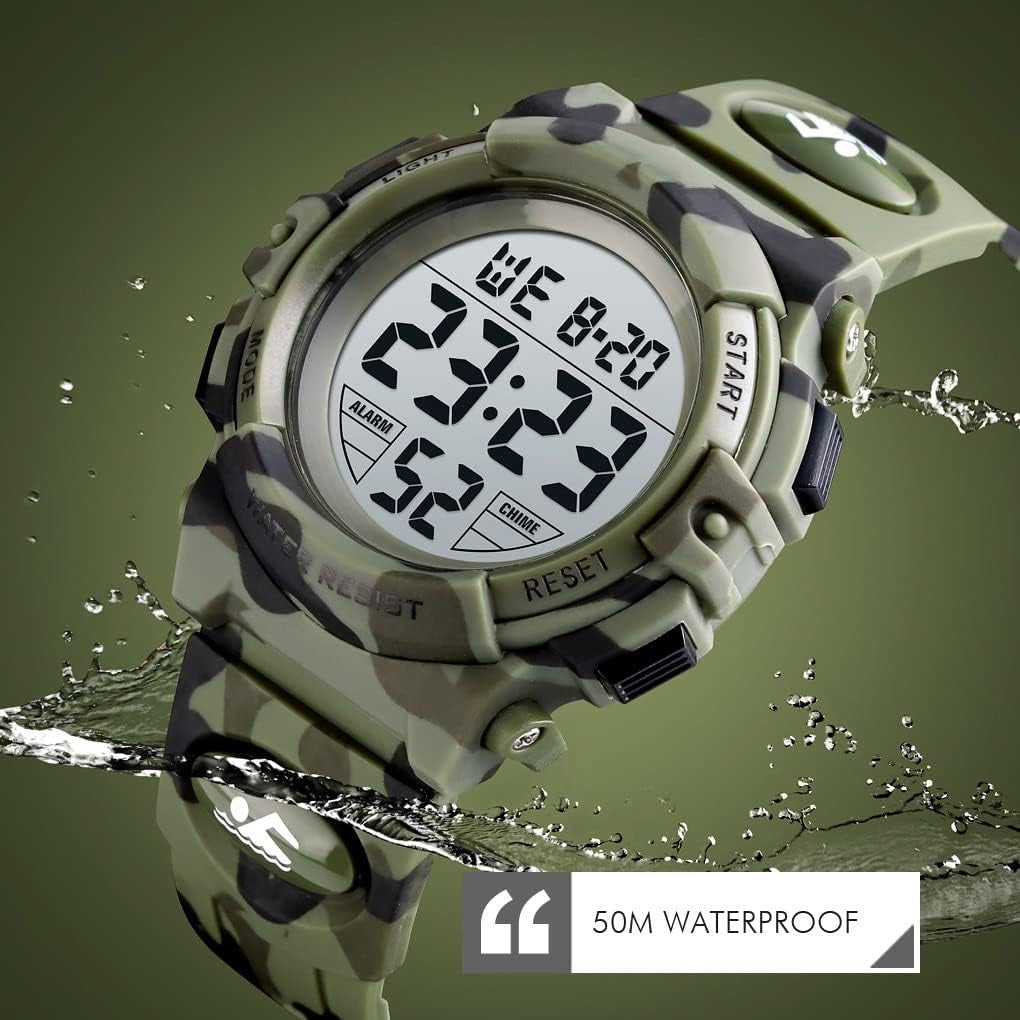 Kids Digital Watch Boys Outdoor Sports 50M Waterproof Girls Watches Alarm Clock 12/24 H Stopwatch Calendar for Ages 3-15 Boy Girl Wristwatch Kids Gift