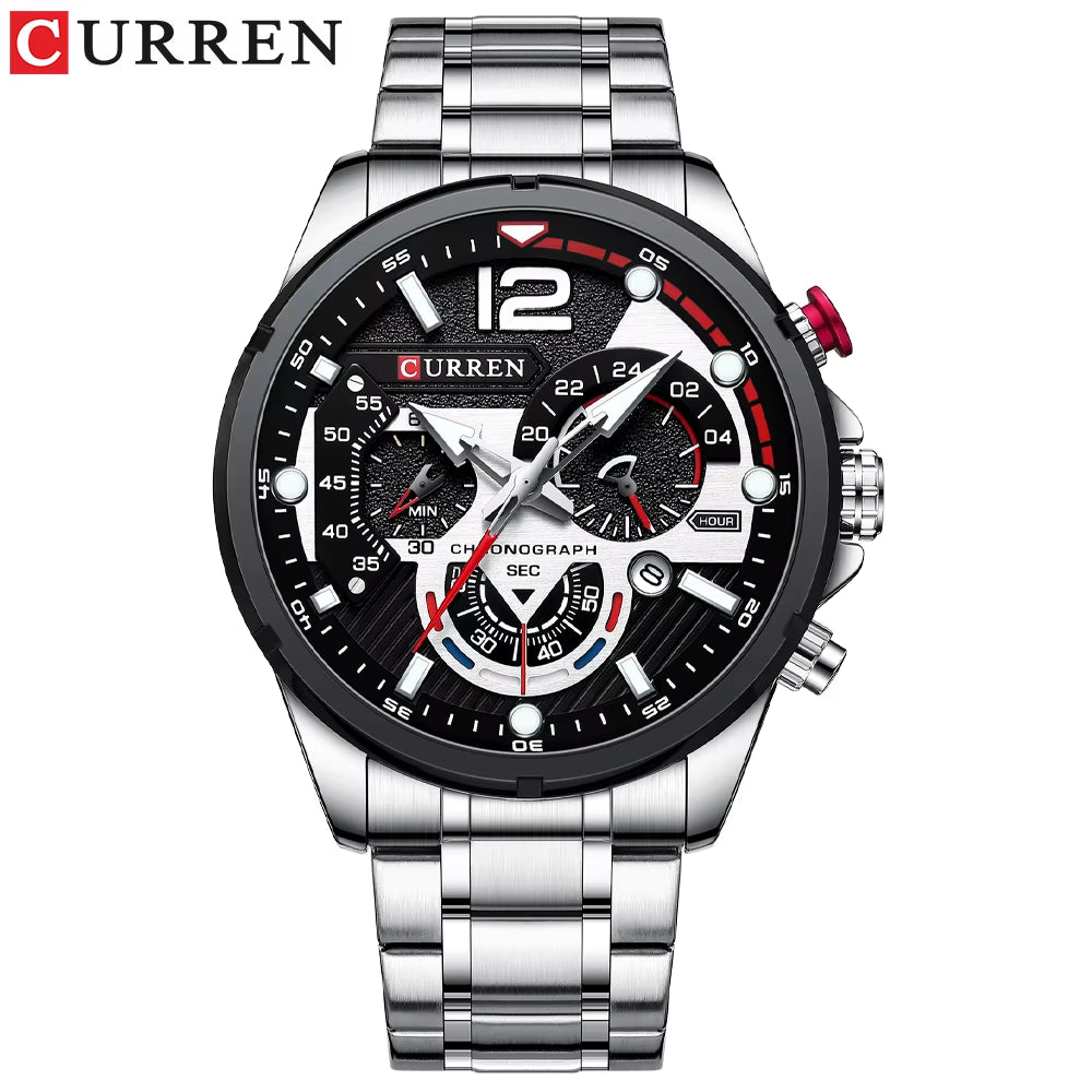 Fashion Quartz Watches Men Casual Sport Wristwatch with Stainless Steel Chronograph Dial Clock with Luminous