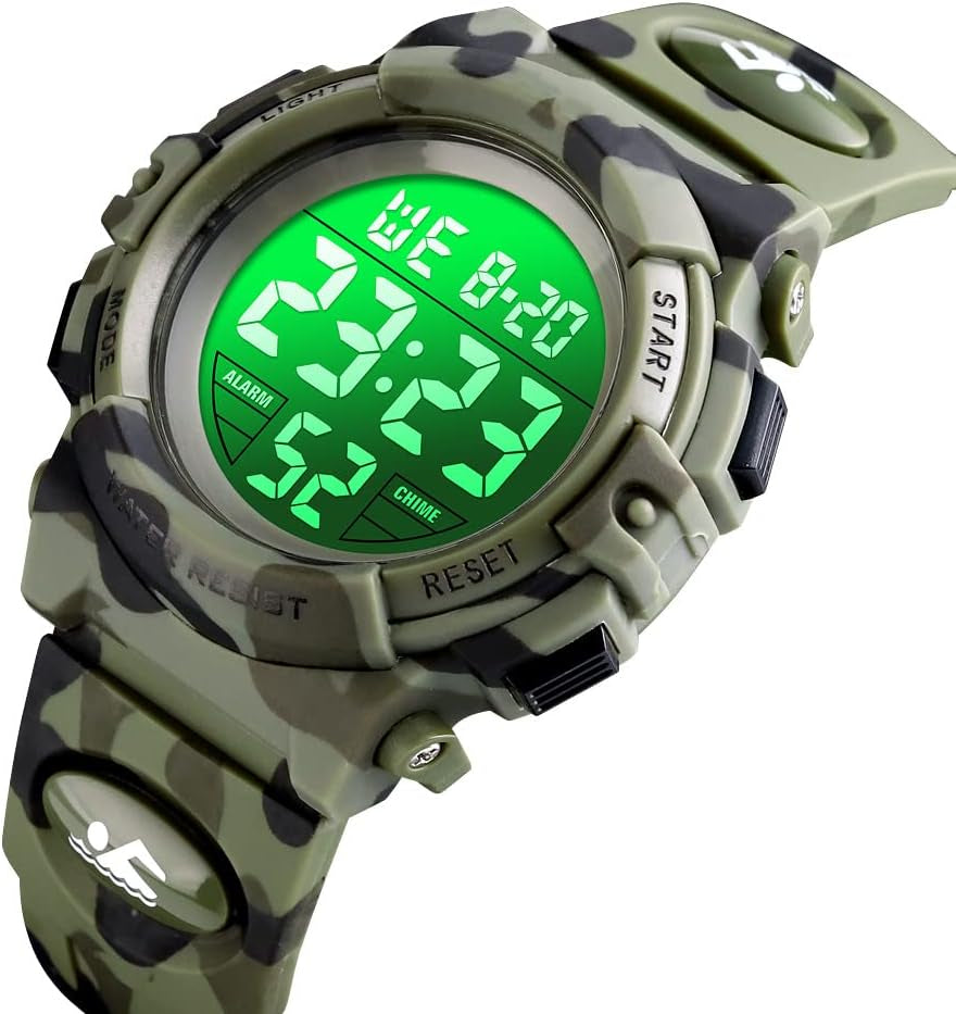 Kids Digital Watch Boys Outdoor Sports 50M Waterproof Girls Watches Alarm Clock 12/24 H Stopwatch Calendar for Ages 3-15 Boy Girl Wristwatch Kids Gift