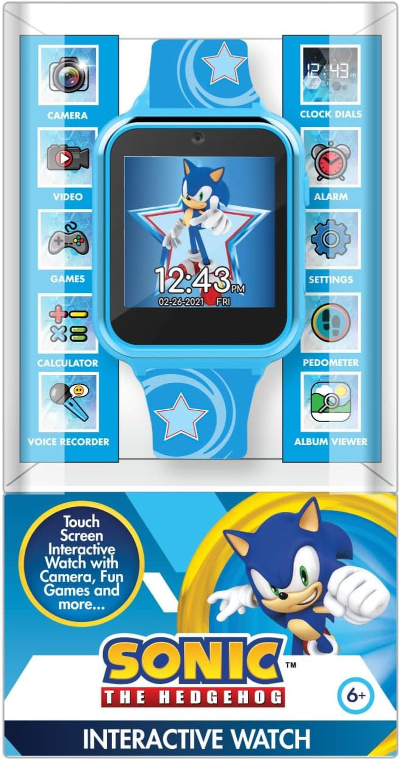 Kids SEGA Sonic the Hedgehog Blue Educational Touchscreen Smart Watch Toy for Boys, Girls, Toddlers - Selfie Cam, Learning Games, Alarm, Calculator, Pedometer (Model: SNC4133AZ)