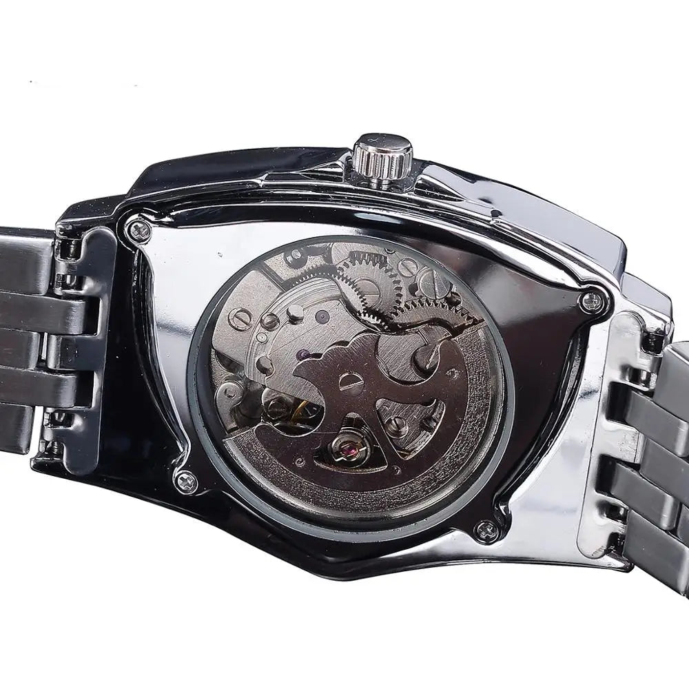 DUNCOUGAR Skeleton Triangle Dial Mechanical Automatic Watch Silver Stainless Steel Irregular Casual Business Watch