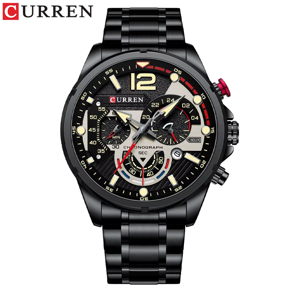 Fashion Quartz Watches Men Casual Sport Wristwatch with Stainless Steel Chronograph Dial Clock with Luminous