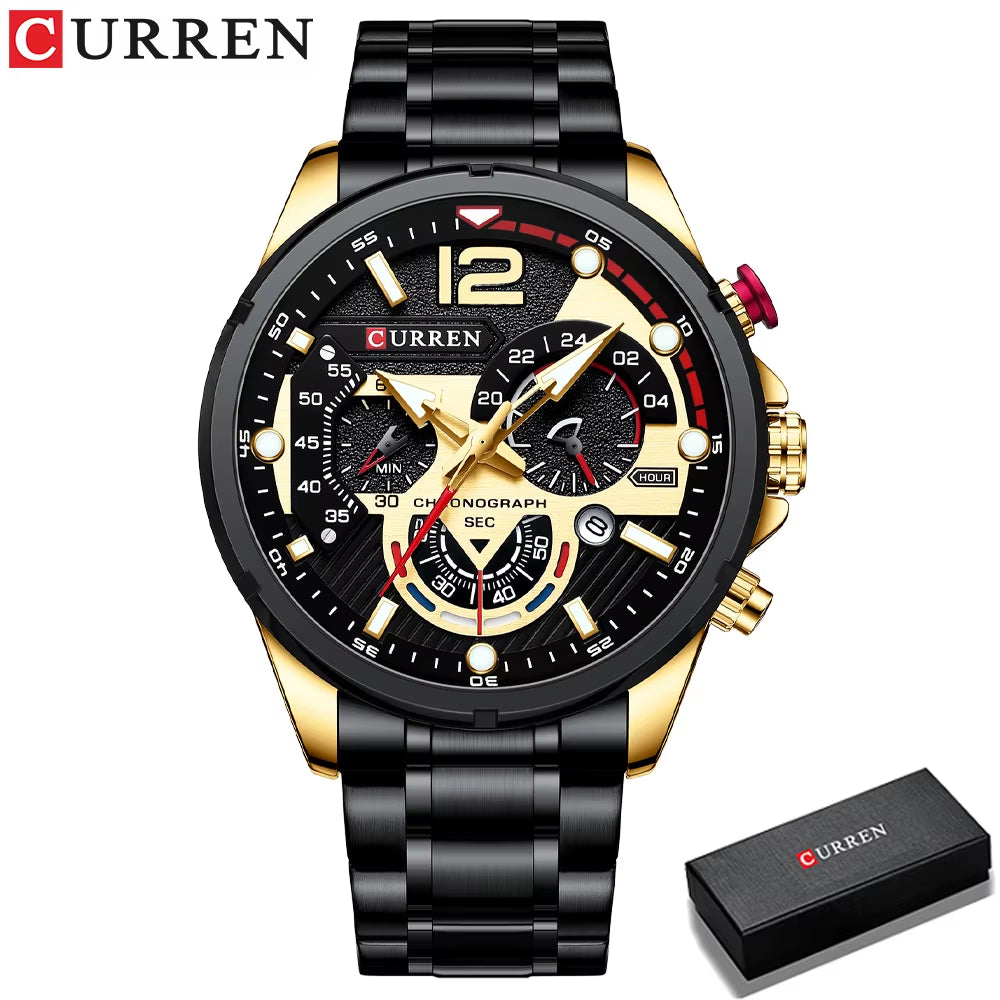 Fashion Quartz Watches Men Casual Sport Wristwatch with Stainless Steel Chronograph Dial Clock with Luminous