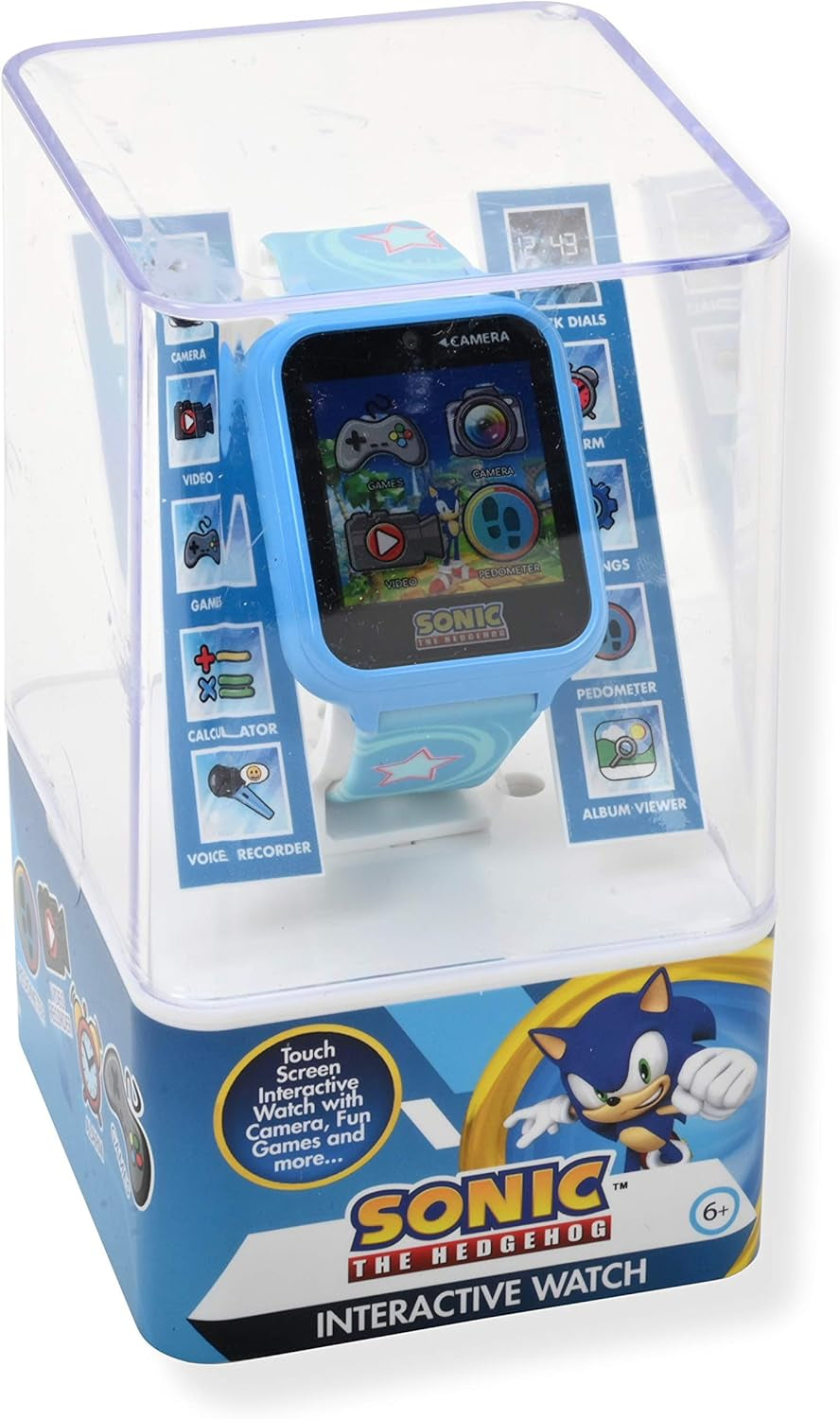 Kids SEGA Sonic the Hedgehog Blue Educational Touchscreen Smart Watch Toy for Boys, Girls, Toddlers - Selfie Cam, Learning Games, Alarm, Calculator, Pedometer (Model: SNC4133AZ)
