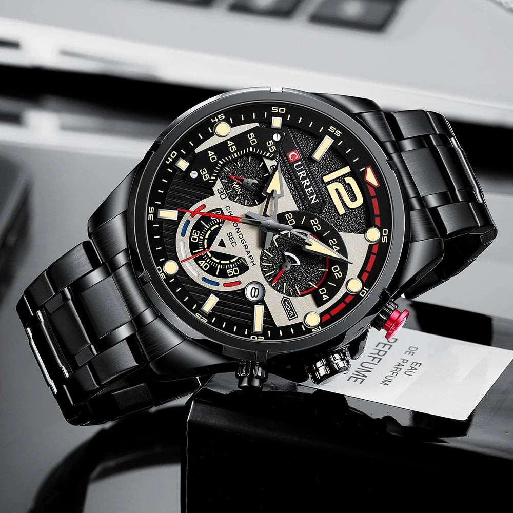 Fashion Quartz Watches Men Casual Sport Wristwatch with Stainless Steel Chronograph Dial Clock with Luminous