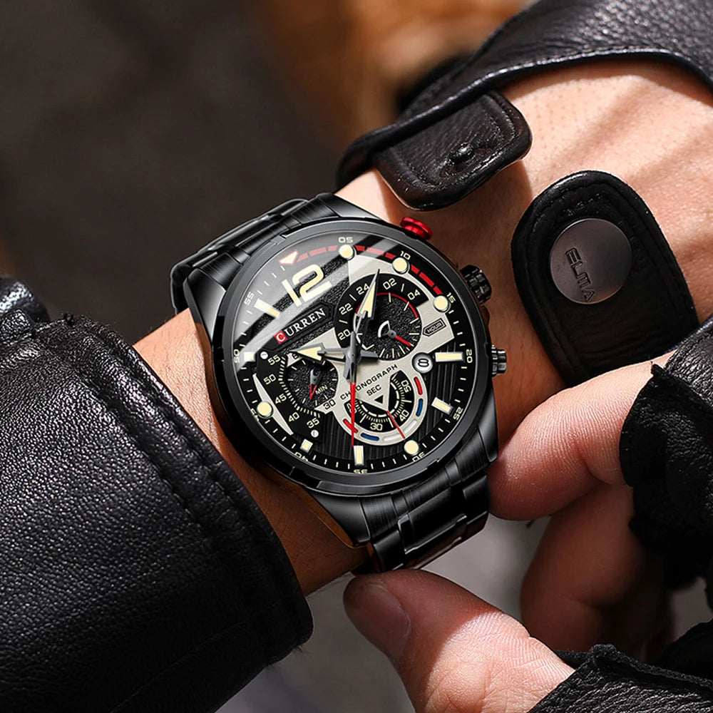 Fashion Quartz Watches Men Casual Sport Wristwatch with Stainless Steel Chronograph Dial Clock with Luminous