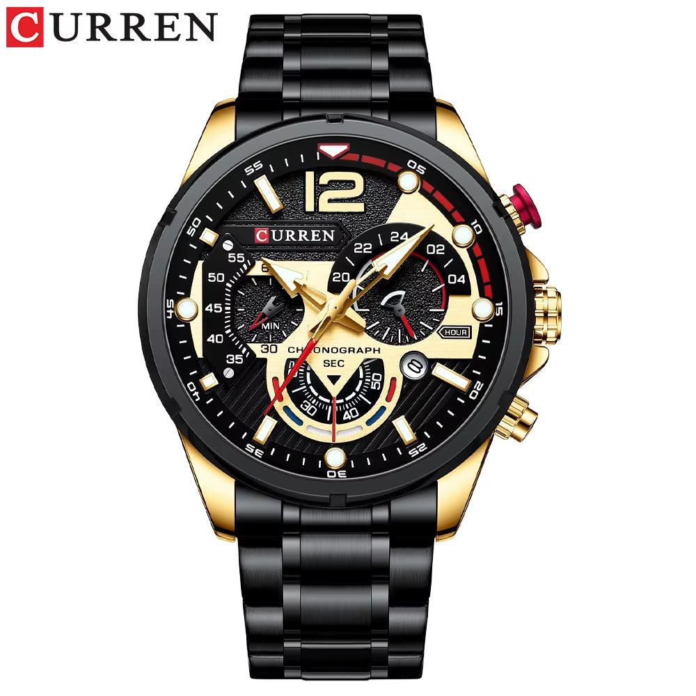 Fashion Quartz Watches Men Casual Sport Wristwatch with Stainless Steel Chronograph Dial Clock with Luminous