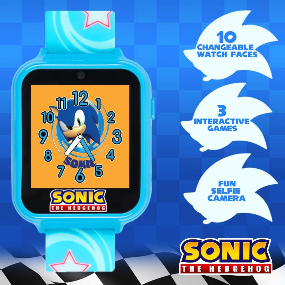 Kids SEGA Sonic the Hedgehog Blue Educational Touchscreen Smart Watch Toy for Boys, Girls, Toddlers - Selfie Cam, Learning Games, Alarm, Calculator, Pedometer (Model: SNC4133AZ)