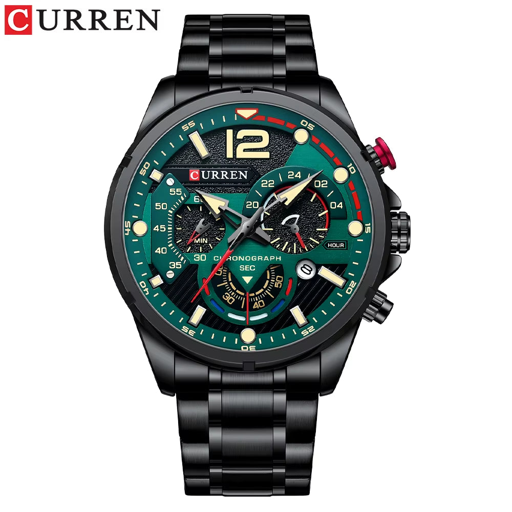 Fashion Quartz Watches Men Casual Sport Wristwatch with Stainless Steel Chronograph Dial Clock with Luminous