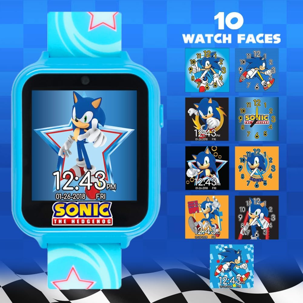 Kids SEGA Sonic the Hedgehog Blue Educational Touchscreen Smart Watch Toy for Boys, Girls, Toddlers - Selfie Cam, Learning Games, Alarm, Calculator, Pedometer (Model: SNC4133AZ)