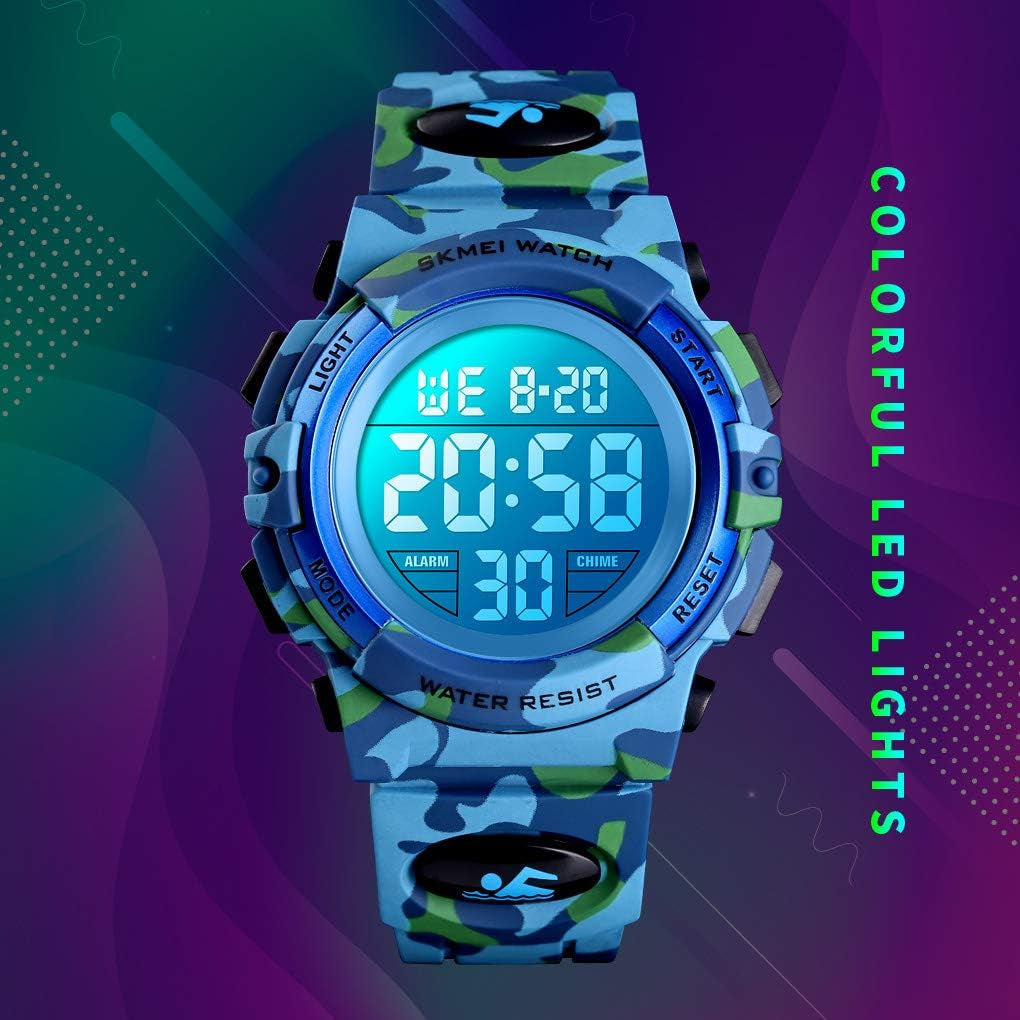 Boys Watch Digital Sports Waterproof Outdoor Kids Watches Alarm Clock 12/24 H Stopwatch Calendar 3-15 Year Old Boys Girls Wristwatch