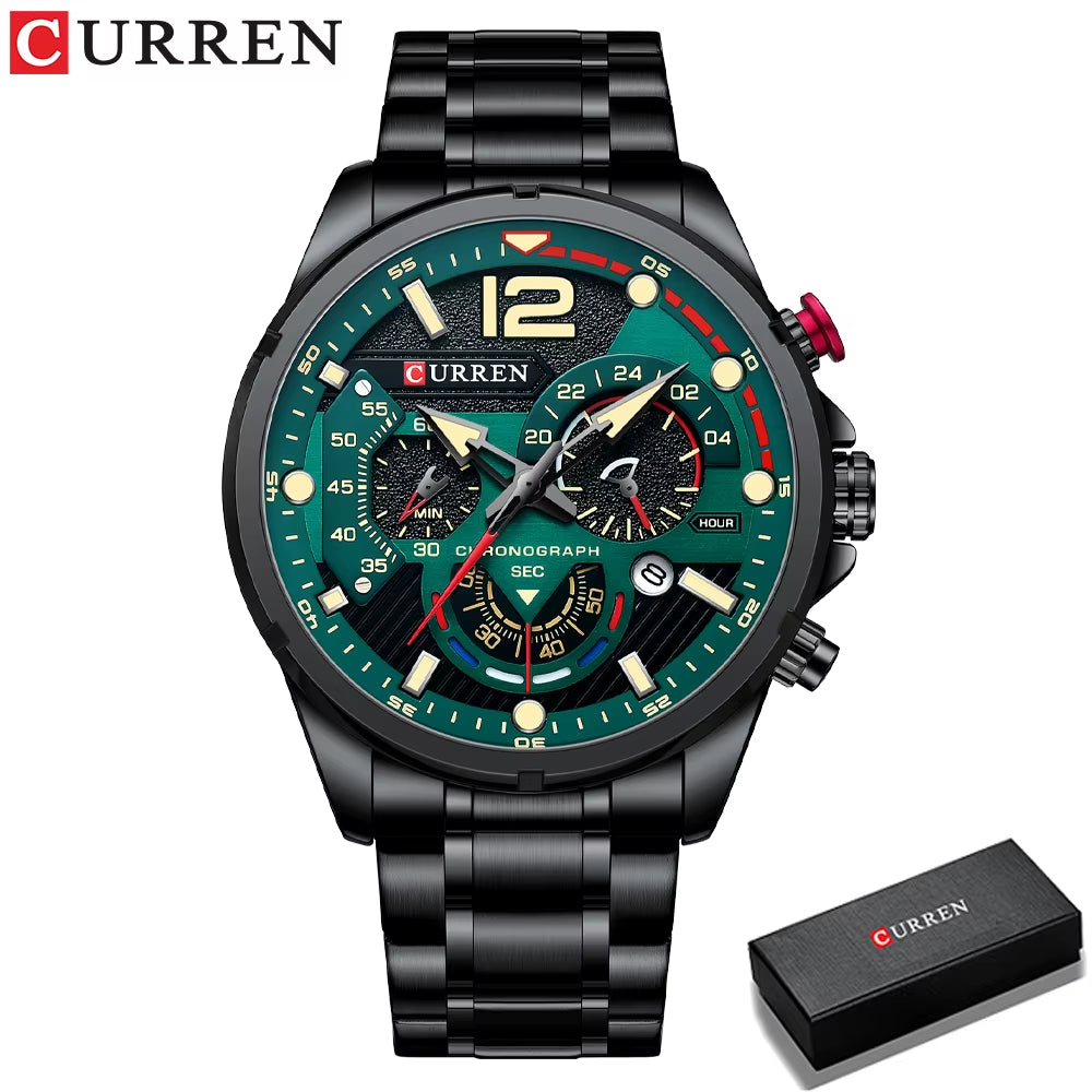 Fashion Quartz Watches Men Casual Sport Wristwatch with Stainless Steel Chronograph Dial Clock with Luminous