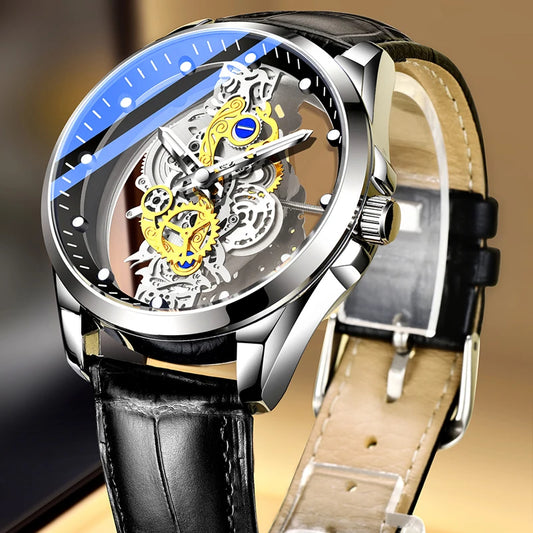2024 New Men Watch Skeleton Quartz Wristwatch Gold Skeleton Retro Man Watch Top Brand Luxury Clock Mens Watches Reloj Hombre