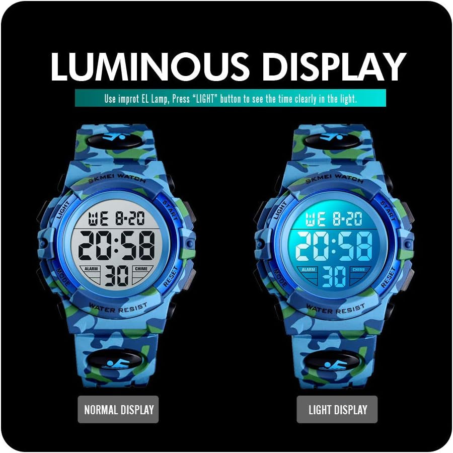Boys Watch Digital Sports Waterproof Outdoor Kids Watches Alarm Clock 12/24 H Stopwatch Calendar 3-15 Year Old Boys Girls Wristwatch